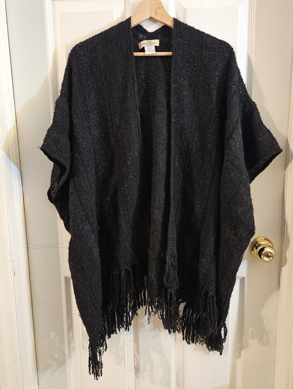 Simply Natural Designs Baby Alpaca Open Front Fringed Wrap Black One Size Peru